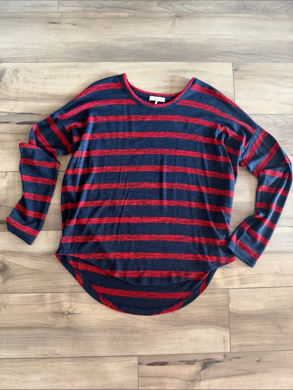 rag & bone Navy and Red Striped Knit Long Sleeve Top